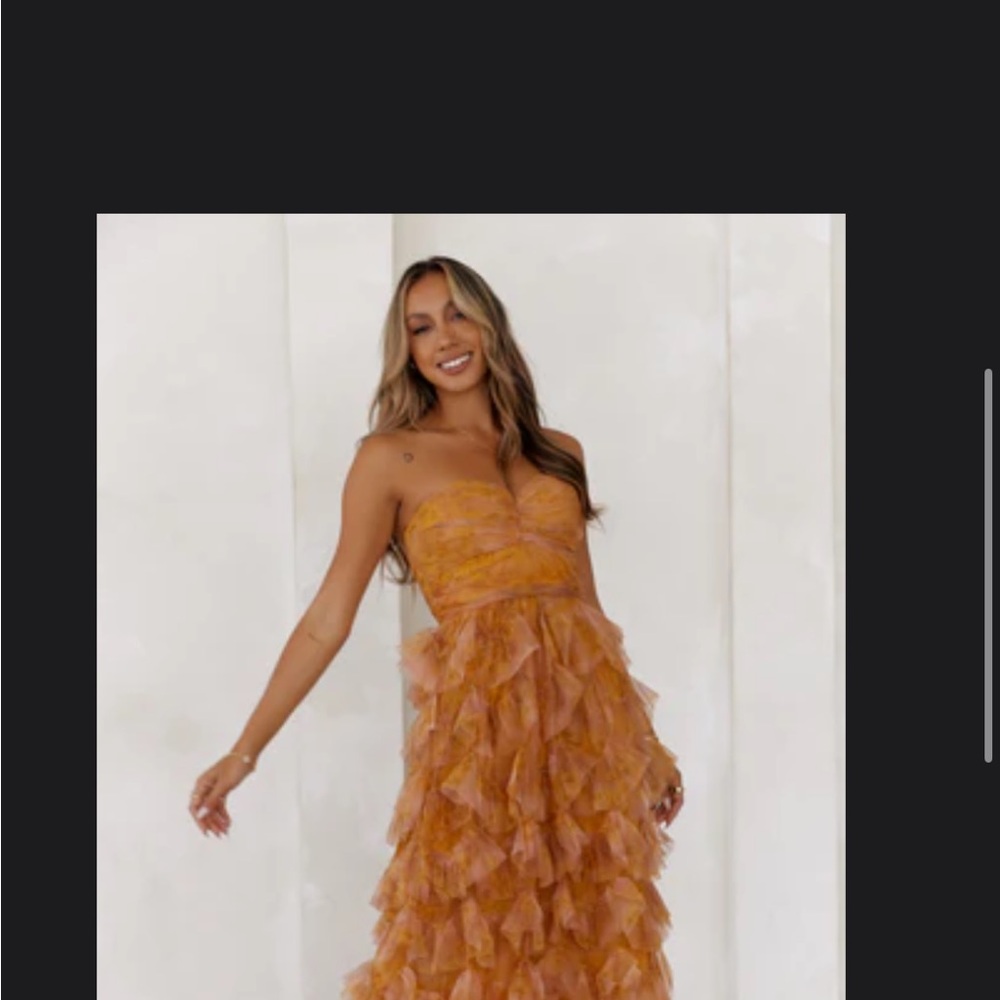 SMALL Hello Molly Strapless Ruffled Orange Dress